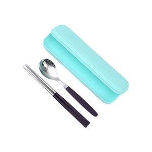 파스텔 휴대용 도시락수저케이스, 파랑 + 픽미 아동 숟가락 + 젓가락, 초코