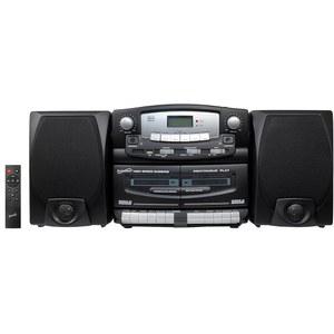 초음속 블랙 에디션 빈티지 블루투스 스테레오 시스템 홈 음악 오디오 시스템, CD/MP3 플레이어, AM/FM 라디오, 듀얼 카세트 플레이어/Rec USB 입력, 분리 가능한 스피커, AC/DC, (원격 포함)매트