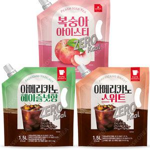 웰그린 스위츠 아메리카노스위트 제로 1.5L 헤이즐넛 복숭아아이스티 액상 파우치음료