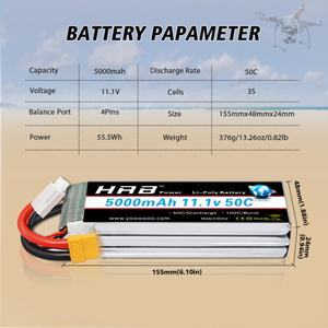 취미 RC소품 HRB 3S Lipo 배터리 11.1v 5000mah 50C XT60 딘 커넥터 축 RC 트러기 레이스 탱크 비행기 드론