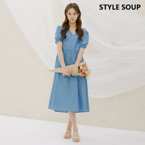 퍼프 슬리브 데님 원피스(SA4OPE6)