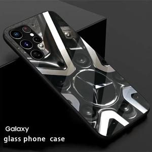 휠 액슬 디자인 뒤로 하드 유리 커버 자동차 로고 메르세데스 벤츠 호환 전화 케이스 삼성 S25 S24 S23 S22
