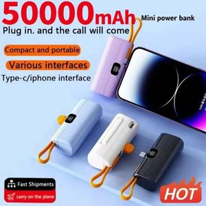 보조베터리 디지털 디스플레이 내장 케이블 50000mAh 미니 보조배터리 외장 아이폰 삼성용 휴대용 충전기