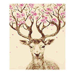 [셀러허브 패션][JHQRMFNX_4B]DIY명화그리기 유화 분홍 꽃 사슴 40X50