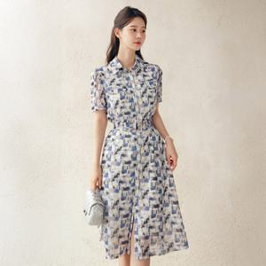 [시크라인] (~XXL까지) 델루엔 포켓 쉬폰 패턴 벨트 셔츠 원피스 여름 나염 휴양지 모임룩 피크닉 리조트 빅사이즈