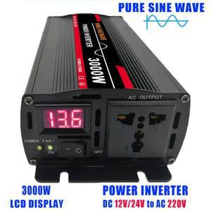 인버터 차량용 인버터 장착 어댑터, 가정용 야외 3000W 퓨어 웨이브 DC 12V 24V to AC 220V