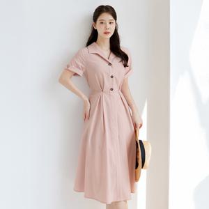 [시크라인] (~XXL까지) 지미 오픈카라 벨트 플레어 원피스 여름 나들이 하객룩 오피스룩 데이트 모임 미시 빅사이즈