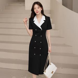 [시크라인] (~XXL까지) 모칼리 배색 카라 더블 버튼 원피스 여름 하객룩 오피스룩 데이트 모임 미시 빅사이즈