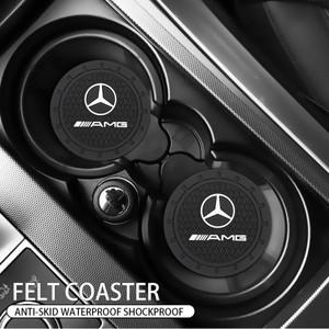 2Pcs 자동차 코스터 PVC 로고 워터 컵 패드 안티 슬립 매트 메르세데스 벤츠 AMG GLE GLS CLS GLC CLA GLA
