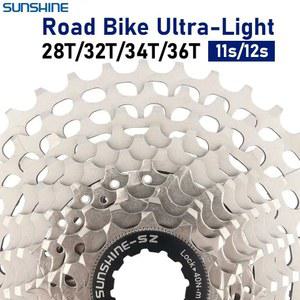 SUNSHINE 초경량 로드 바이크 프리휠 11 단 12 단 28T 32T 34T 36T 11V 카세트 플라이휠 K7 자갈 시마노 HG