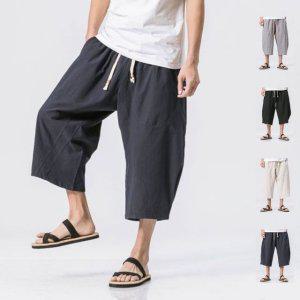 와이드 배기팬츠 7부 여름 남자 밴딩 바지 린