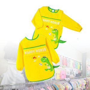 유아미술가운 전신 앞치마 미술가운 옐로우 공룡 XL