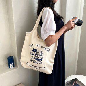 스크림 에코백 데일리 캔버스 대학생 아이 보리