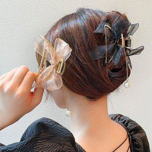 검정리본핀 골프리본 여자머리핀 반 헤어 꽃 머