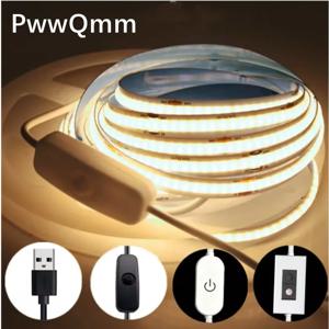 USB COB LED 라이트 스트립, 터치 선형 디밍, 유연한 다이오드 테이프, 실내 조명, TV 미러 백라이트, 방 장식, 3M, 4M, 5V