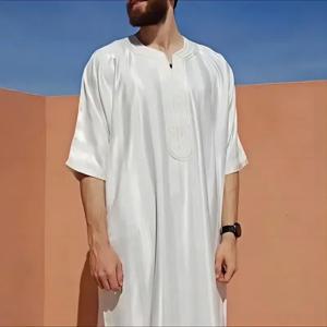 남성 자수 모로코 카프탄 이드 기도용 긴 가운, 2024 아랍 무슬림 패션, Jubba Thobes Homme 이슬람 의류, 신제품 원피스