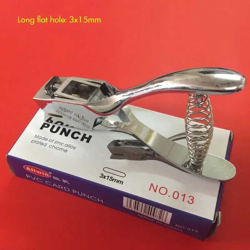 단일 구멍 펀치 3*15mm 타원형 구멍 회원 ID 카드 용지 PVC 학교, 사무용품 용 스프링이있는 휴대용 금속 구멍 펀처