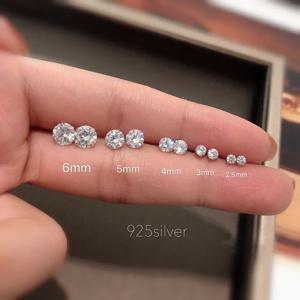 100% 진짜 925 스털링 실버 주얼리 여성 패션 귀여운 작은 클리어 크리스탈 CZ 스터드 귀걸이 여자 십대 레이디를위한 선물