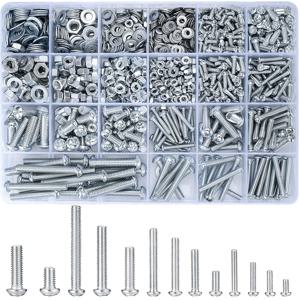 1080pc 나사 볼트 및 너트 및 플랫 와셔 조합 키트, 미터법, M3/M4/M5/M6 크로스 슬롯 플랫 헤드 육각 볼트 및 너트 세트
