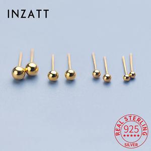 INZATT 리얼 925 스털링 실버 18K 골드 2.5/3/4/5MM 비드 스터드 귀걸이 여성용 파인 쥬얼리 귀 구멍 미니멀리스트 액세서리