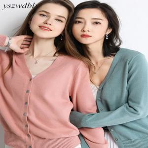 YSZWDBLX 봄 가을 여성 가디건 싱글 브레스트 v 넥 솔리드 니트 스웨터 슬림 여성 화이트 가디건 캐주얼 겉옷