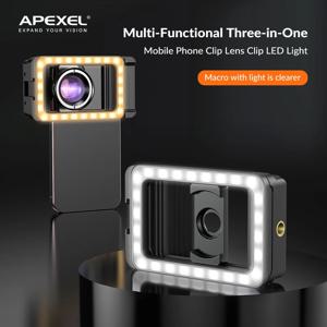 APEXEL 매크로 LED 필 라이트 휴대 전화 렌즈 사진 조명 Vlog 녹화 비디오 셀카 클립 전화 LED 라이트 램프