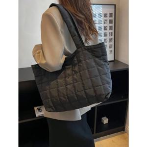 1 Pc 미니멀리스트 퀼트 푹신한 토트 백, 대용량 크로스 바디 백, 매일 출퇴근을위한 여성용 트렌디 패딩 숄더 백