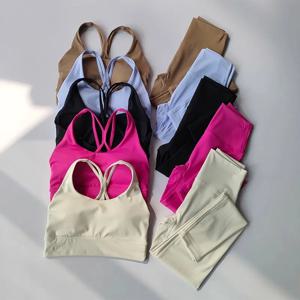 여성 통기성 요가 세트 2pcs 스포츠 정장 체육관 착용 운동복 체육관 자르기 가기 높은 허리 레깅스 피트니스 브래지어 세트 스포츠 정장