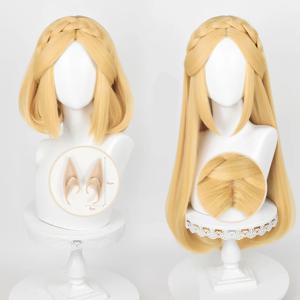젤다 가발 공주 코스프레 가발 35cm/72cm 황금 노란색 브레이드 코스프레 애니메이션 헤어 내열성 합성 가발