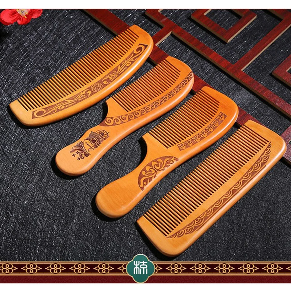 4PCS 헤어 빗 세트 정전기 방지 수제 천연 복숭아 나무 빗 머리 마사지 백단 빗 헤어 케어 헤어 브러시 스타일링 도구
