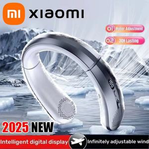 Xiaomi 8000mAh 교수형 목 팬 USB 휴대용 Bladeless 미니 충전식 음소거 LED 디지털 디스플레이 전기 팬 공기 냉각기 뜨거운