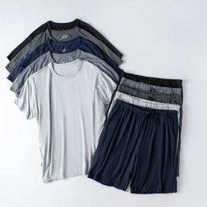 모달 코튼 잠옷 정장 여름 남성의 얇은 느슨한 반팔 반바지 Nightwear 남성 부드러운 통기성 Homewear 스포츠 Loungewear
