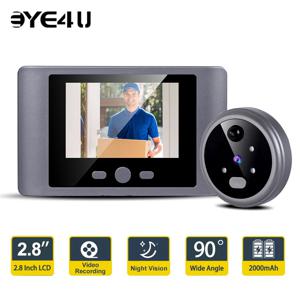 스마트 무선 문짝 뷰어 카메라 초인종, 2.8 인치 LCD 스크린, PIR 모션 감지, 90 ° 광각 야간 투시경, 문짝 벨