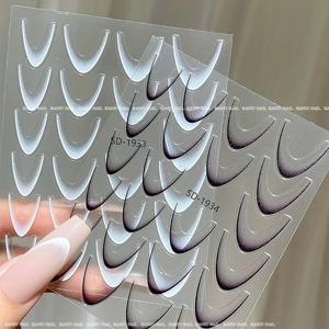 1Pcs 5D 블랙/화이트 프렌치 라인 네일 스티커 그라디언트 스트라이프/라인/웨이브 자체 접착 네일 아트 데칼 DIY 매니큐어 장식