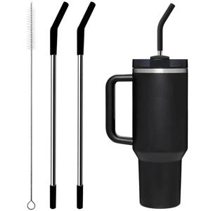스탠리 컵용 실리콘 팁이 있는 스테인레스 스틸 밀짚 스탠리 40oz/30oz 텀블러용 2Pcs 교체 빨대 1Pcs 밀짚 브러시