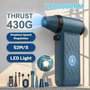 200000 RPM 미니 터보 제트 팬 430g 추력 고속 브러시리스 모터 전기 공기 먼지 떨이 조정 가능한 풍속 폭력적인 자동차 송풍기