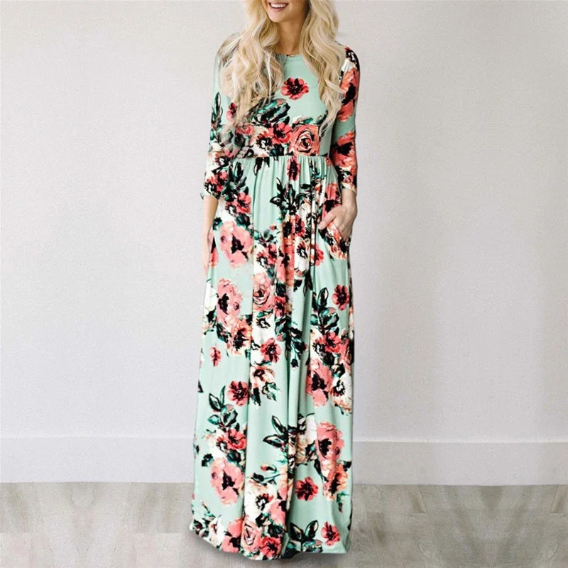 여성 여름 꽃 프린트 맥시 2025 느슨한 흰색 Boho 비치 드레스 여성 빈티지 저녁 파티 긴 드레스 Vestidos 여성 가운