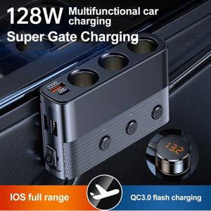 7-in-1 128W 차량용 충전기 어댑터 PD QC3.0 소켓 담배 라이터 분배기 C28 변환 플러그 빠른 충전 어댑터 Acesssories