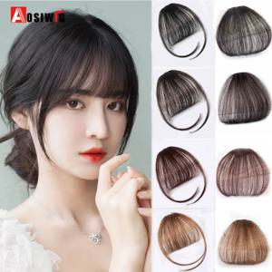 AOSIClip 여성용 앞머리 100% 인모 앞머리, 두꺼운 3D 내추럴 블랙 다크 브라운 앞머리, 템플이 있는 클립 프린지 헤어피스