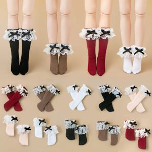 Blyth 패션 긴 양말 레이스 활 양말, 블랙 화이트, Licca Azone Momoko OB24 OB22 OB27 YMY 인형 액세서리
