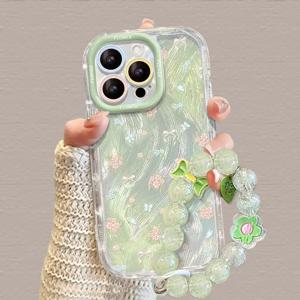 ins 꽃 팔찌는 iphone16에 적합합니다. 사과 깃털 실 휴대폰 케이스 15 작은 신선한 14 미세 구멍 모두 포함