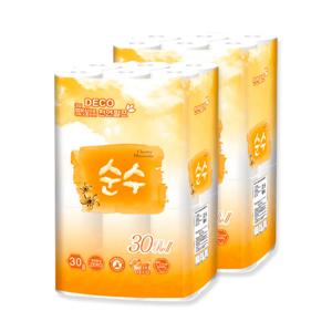 (1+1)천연순수20Mx30롤x2팩 천연펄프 두루마리 휴지 화장지 국내제조생산