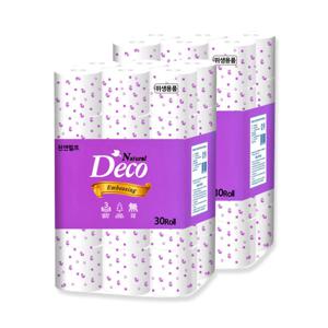 (1+1)퍼플내추럴데코25Mx30롤x2팩 (천연펄프) 두루마리 휴지 화장지 국내제조생산