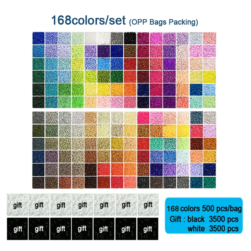 168 색상/세트 Yantjouet 2.6mm EVA 미니 비즈 키트 선물 블랙/화이트 3500pcs 하마 비즈 퓨즈 비즈 Diy 퍼즐 철 비즈