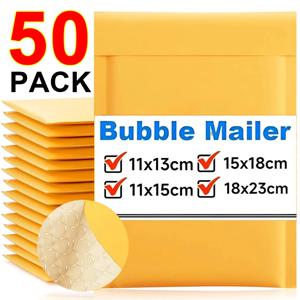 50/30/20/10PCS 크래프트 버블 메일러 봉투 가방 노란색 인감 접착 배송 가방 방수 메일링 비즈니스 선물 포장
