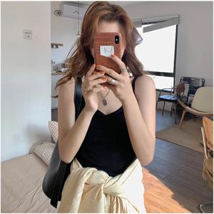 여름 여성용 고탄성 코튼 아이스 느낌 슬림핏 서스펜더, 숏 이너 스타일, 슬리밍 & 다용도