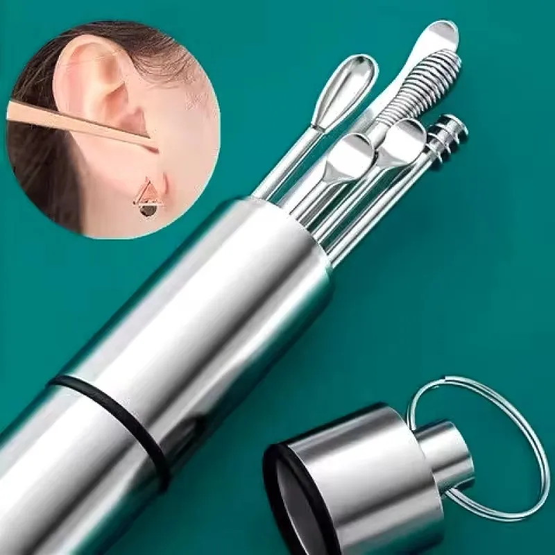 귀 청소기 세트 Earpick 귀 왁스 리무버 귀 스푼 큐렛 귀 청소 나선형 Earpick 쉬운 귀지 제거 귀 청소기 키트 가제트