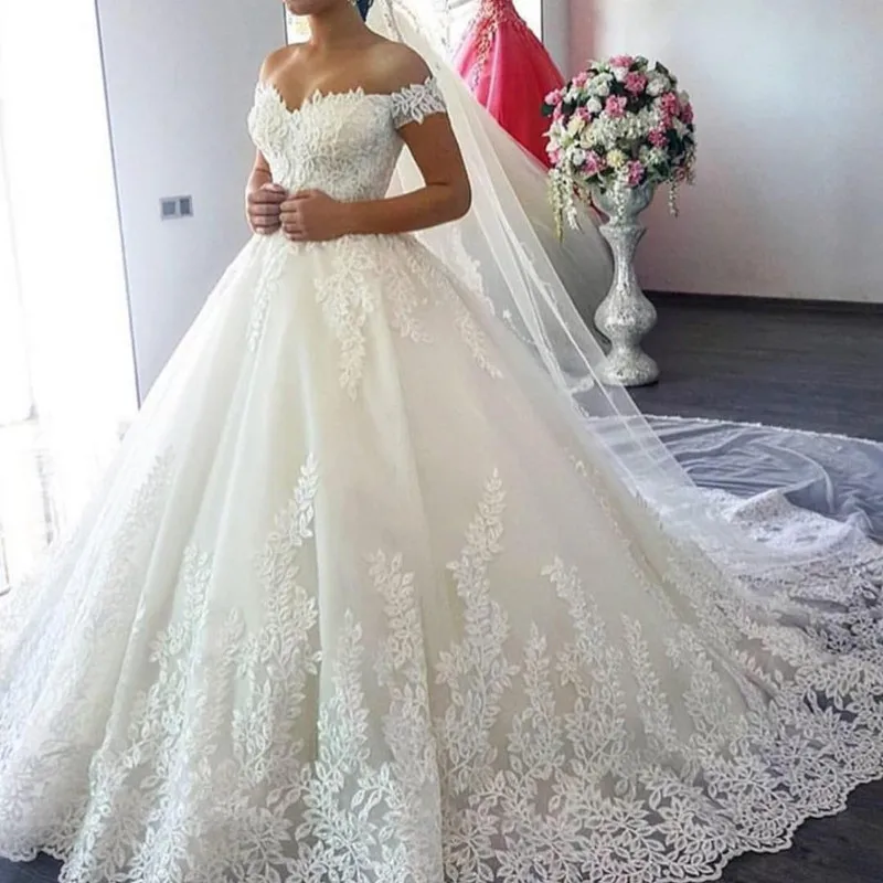 화이트 오프 숄더 웨딩 드레스 맞춤 제작 플러스 사이즈 베스 티드 드 노비 신부 Tulle Mariage 맞춤형
