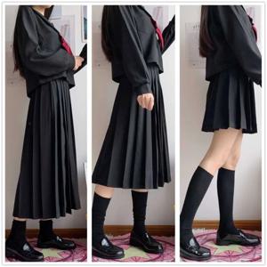 학교 여자 학생 유니폼 검은 주름 치마 탄성 허리 일본식 여성 코스프레 Cosutme Base Preppy Style