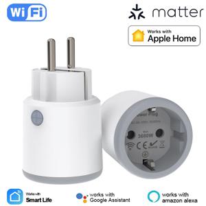 물질 스마트 전원 플러그 Wifi 16A 전력계 원격 제어 EU 콘센트는 Tuya Homekit Echo Alexa Google Home Smartlife와 함께 작동합니다.